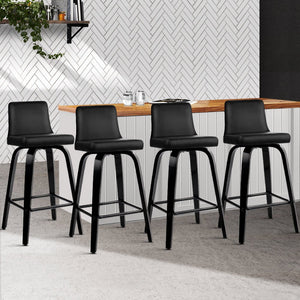 Wooden + Black PU Leather Bar Stools - 2 Pack