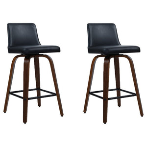 Set of 2 Wooden & Leather Bar Stools - 2 Pack