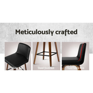 Set of 2 Wooden & Leather Bar Stools - 2 Pack