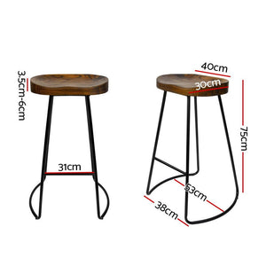75cm Dark Elm Wood Backless Bar Stools - 4 Pack