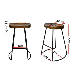 Dark Elm Wood Backless Bar Stools - 4 Pack