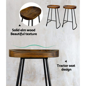 Dark Elm Wood Backless Bar Stools - 4 Pack