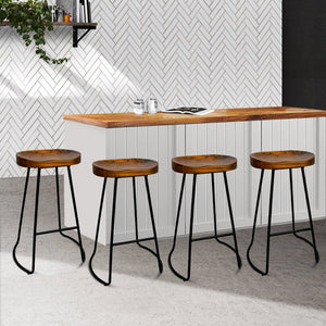 Dark Elm Wood Backless Bar Stools - 4 Pack