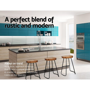 Backless Elm Wood Bar Stools - 2 Pack