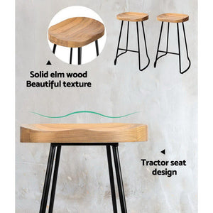 Elm Wood Based Backless Bar Stools - 4 Pack