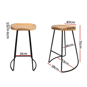 Elm Wood Backless Bar Stools 75cm - 4 Pack