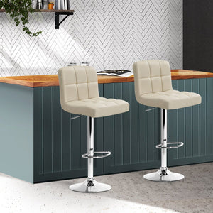 Beige PU Leather Gas Lift Bar Stools - 2 Pack