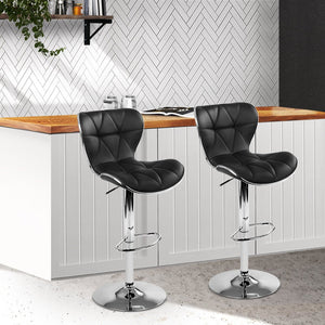 Black and Chrome Leather Patterned Bar Stools - 2 Pack