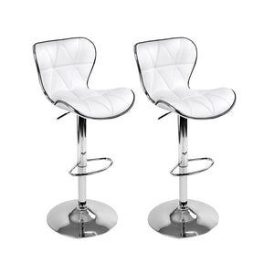 White And Chrome PU Leather Patterned Bar Stools