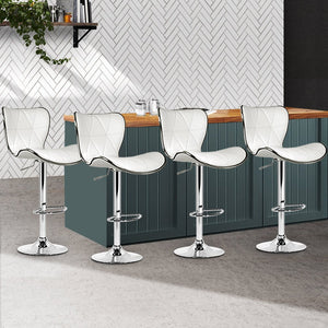 Set Of Four PU Leather Patterned Bar Stools