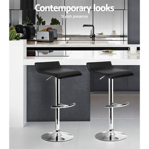 Black Leather Wave Style Bar Stools - Twin Pack