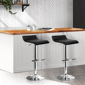 Black Leather Wave Style Bar Stools - Twin Pack