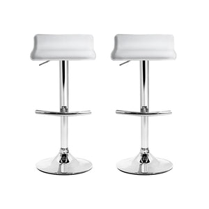 Wave Style Bar Stools With White PU Leather Seats - Set Of 2