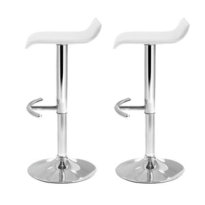 Wave Style Bar Stools With White PU Leather Seats - Set Of 2
