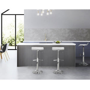 Wave Style Bar Stools With White PU Leather Seats - Set Of 2