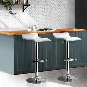 Wave Style Bar Stools With White PU Leather Seats - Set Of 2