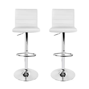 White Padded PU Leather Bar Stools - 2 PCS