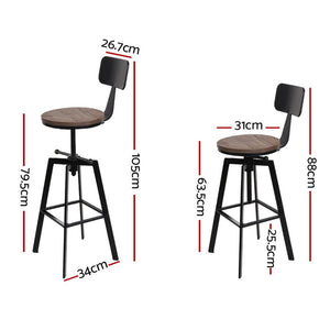 Rustic Industrial Styled Metal Bar Stools - 2 Pack