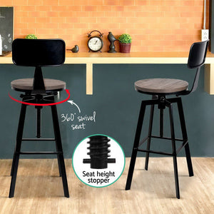 Rustic Industrial Styled Metal Bar Stools - 2 Pack