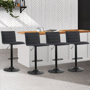 Swivel Black Faux Linen Bar Stools - 4 Pack