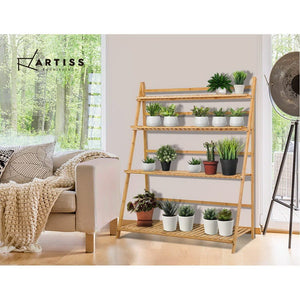 Bamboo Ladder Shelf For Plants - Foldable
