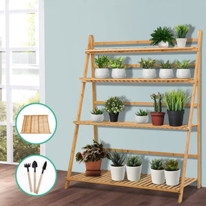 Bamboo Ladder Shelf For Plants - Foldable