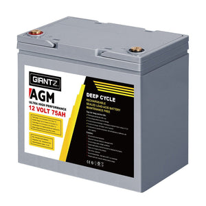 Giantz 75Ah Deep Cycle Battery & Battery Box 12V AGM Marine Sealed Power Solar Caravan 4WD Camping