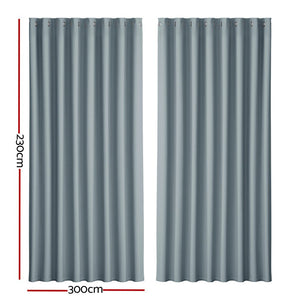 Artiss 2X Blockout Curtains Blackout Window Curtain Eyelet 300x230cm Grey