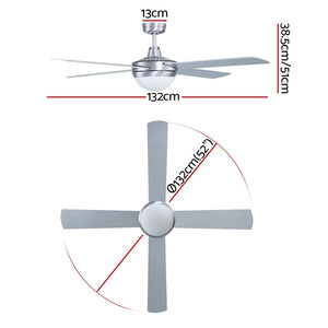 52'' Ceiling Fan w/Light & Remote | Silver