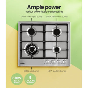 Comfee 60cm Gas Cooktop Stainless Steel 4 Burners Kitchen Stove Cook Top NG LPG - The Hippie House