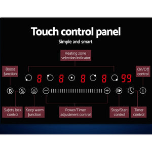Devanti Induction Cooktop | 90cm Electric Cooker Ceramic | 5 Zones Stove Hot Plate