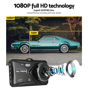 UL Tech 4 Inch Dual Camera Dash Camera - Black | High-Quality Dash Cam