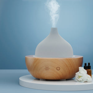 Devanti Glass Wood Aromatherapy Diffuser | LED Ultrasonic Oil Humidifier