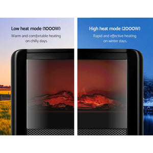 Devanti Electric Fireplace - 3D Flame Effect Heater | Portable 2000W