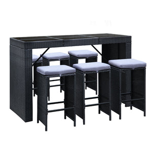 Black 7 Piece Outdoor Dining Table Set