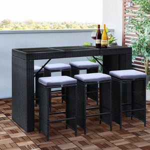 Black 7 Piece Outdoor Dining Table Set