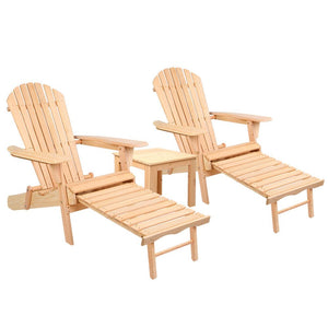 Outdoor Beach Chair and Table Set - 3 Piece