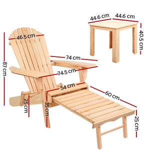 Outdoor Beach Chair and Table Set - 3 Piece