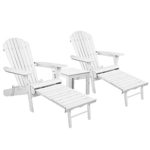 3 Piece Outdoor White Beach Chair Set