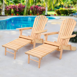 Wooden 2PCS Set Of Beach Chair Lounges