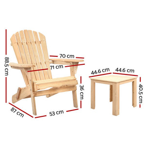 3 Piece Wooden Outdoor Beach Chair and Table Set
