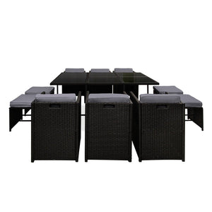 Large Black 11 Piece PE Wicker Outdoor Dining Set