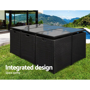 Large Black 11 Piece PE Wicker Outdoor Dining Set - The Hippie House