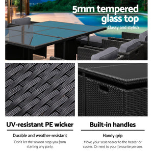 Large Black 11 Piece PE Wicker Outdoor Dining Set - The Hippie House