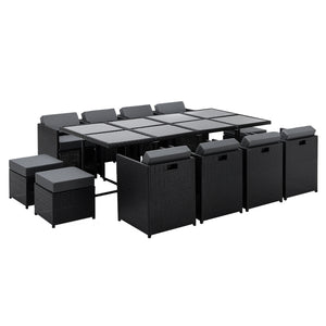 Large 13 Piece Family Dining Table Set - Outdoors