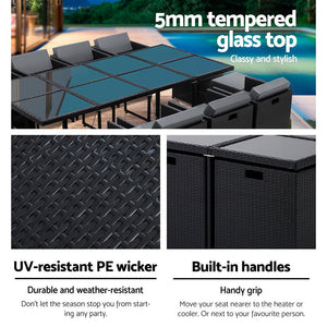 Large 13 Piece Family Dining Table Set - Outdoors