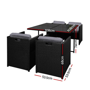 Black 5 Piece Wicker Outdoor Dining Set