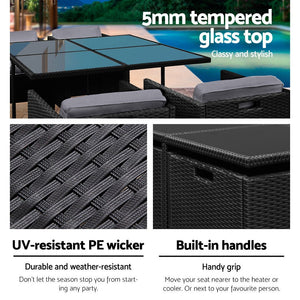 Black 5 Piece Wicker Outdoor Dining Set