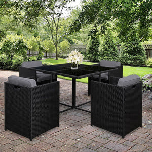 Black 5 Piece Wicker Outdoor Dining Set