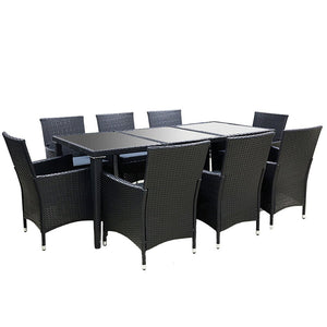 Large 9 Piece Outdoor Dining Set - Black